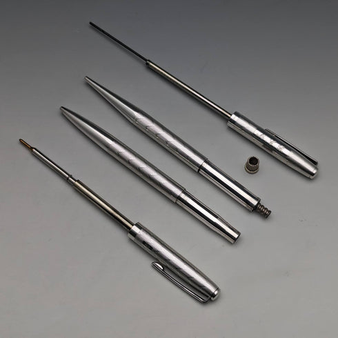 Circa 1970 British Vintage Yard O' Red Sterling Silver Propelled Pencil & Ballpoint Pen